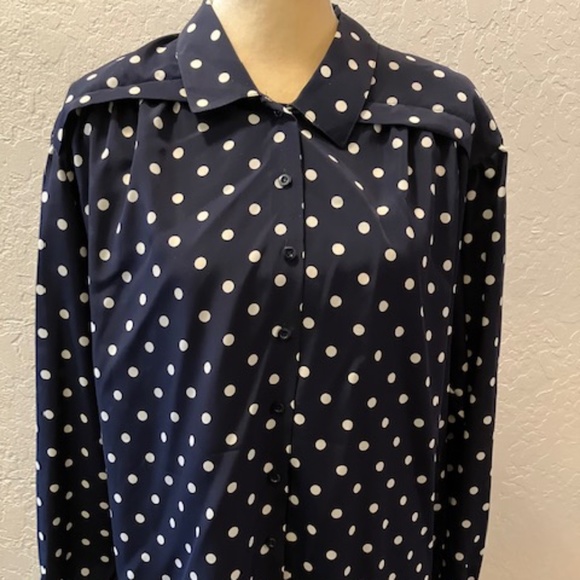 Vintage Jaeger 70s Collar Polkadot Blouse In White Black - Picture 1 of 4